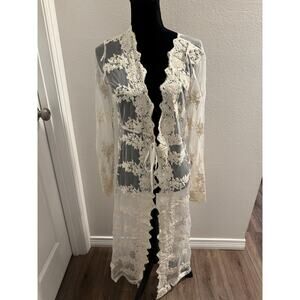 NWT En Crème Off White Sheer Lace Bridal Kimono Coverup Size XL
